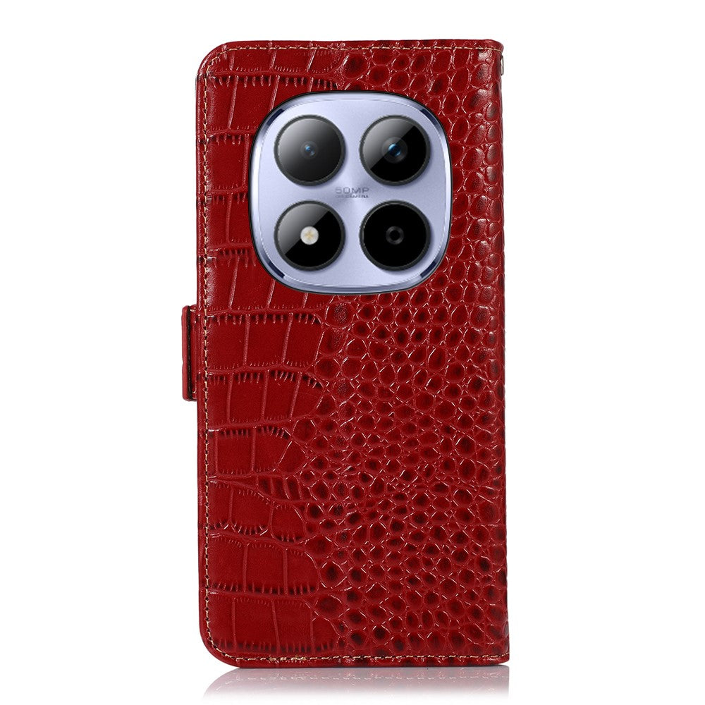 For Xiaomi Redmi Note 15 Pro 5G (Global) Case RFID Blocking Wallet Crocodile Texture Genuine Cow Leather Phone Cover - Red