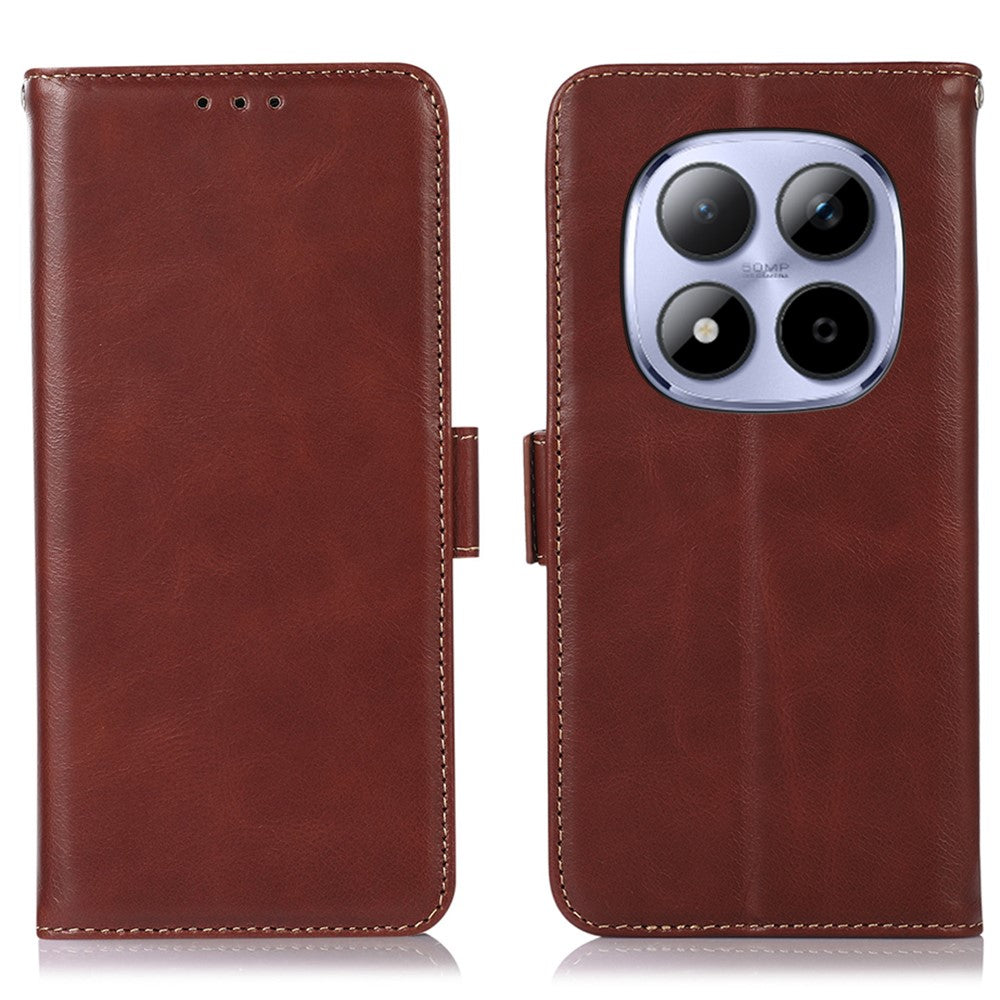 For Xiaomi Redmi Note 15 Pro 5G (Global) Case RFID Blocking Genuine Cow Leather Wallet Phone Cover - Brown