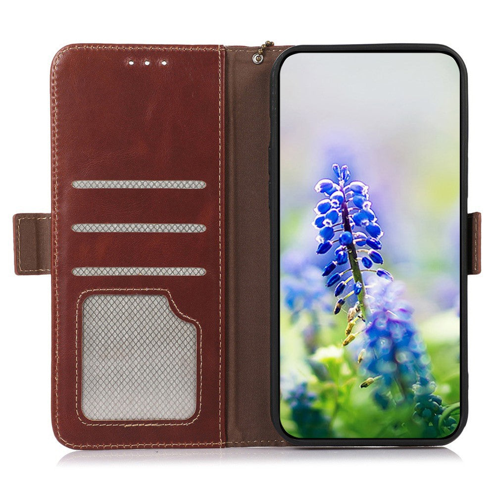 For Xiaomi Redmi Note 15 Pro 5G (Global) Case RFID Blocking Genuine Cow Leather Wallet Phone Cover - Brown