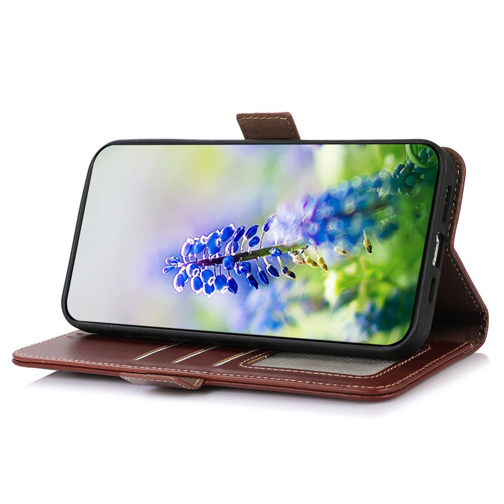 For Xiaomi Redmi Note 15 Pro 5G (Global) Case RFID Blocking Genuine Cow Leather Wallet Phone Cover - Brown