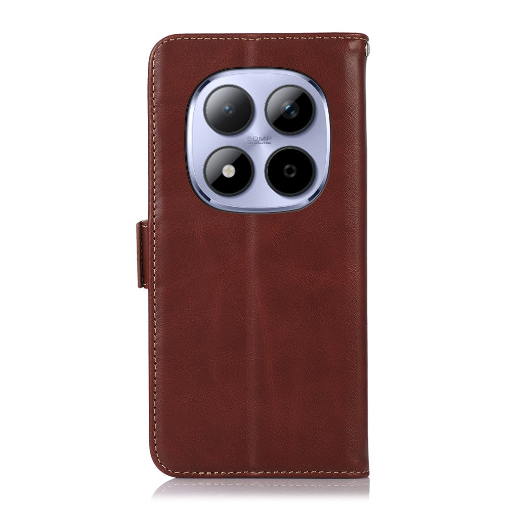 For Xiaomi Redmi Note 15 Pro 5G (Global) Case RFID Blocking Genuine Cow Leather Wallet Phone Cover - Brown