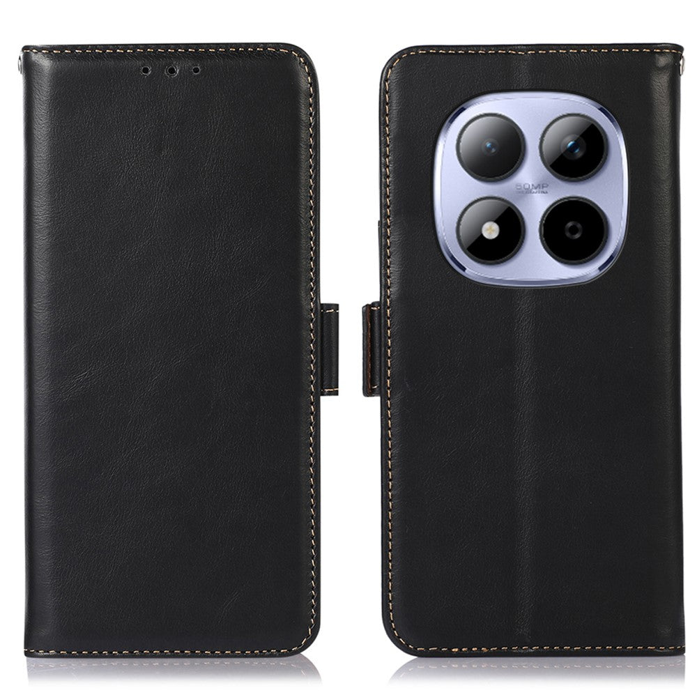 For Xiaomi Redmi Note 15 Pro 5G (Global) Case RFID Blocking Genuine Cow Leather Wallet Phone Cover - Black
