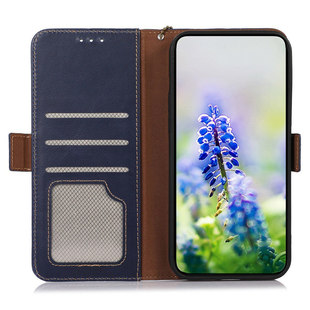 For Xiaomi Redmi Note 15 Pro 5G (Global) Case RFID Blocking Genuine Cow Leather Wallet Phone Cover - Blue