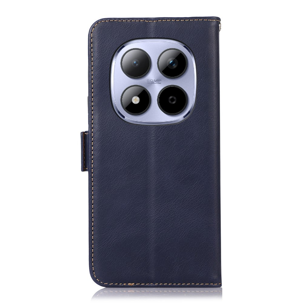 For Xiaomi Redmi Note 15 Pro 5G (Global) Case RFID Blocking Genuine Cow Leather Wallet Phone Cover - Blue
