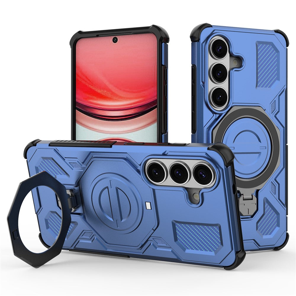 For-Samsung-Galaxy-S26-/-S26-Pro-Magnetic-Case-Rotating-Metal-Kickstand-Shockproof-PC-+-TPU-Phone-Back-Cover-Dark-Blue