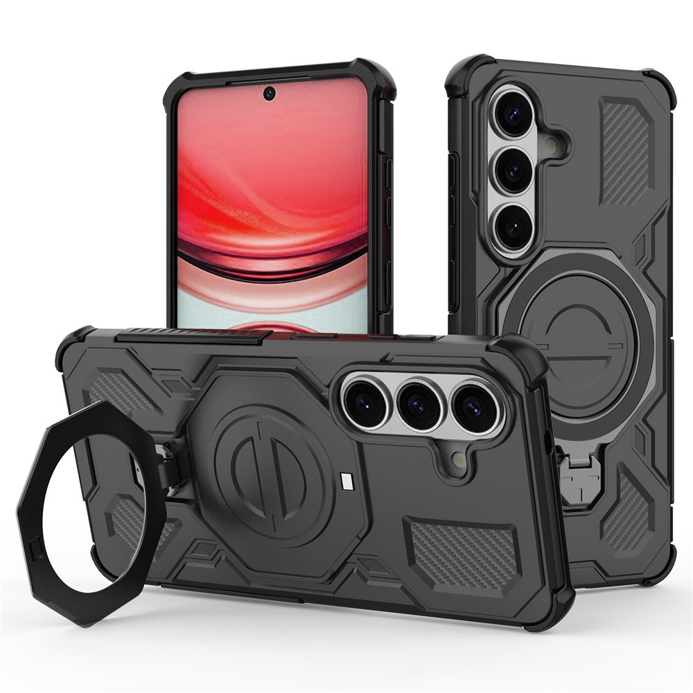For-Samsung-Galaxy-S26-/-S26-Pro-Magnetic-Case-Rotating-Metal-Kickstand-Shockproof-PC-+-TPU-Phone-Back-Cover-Black