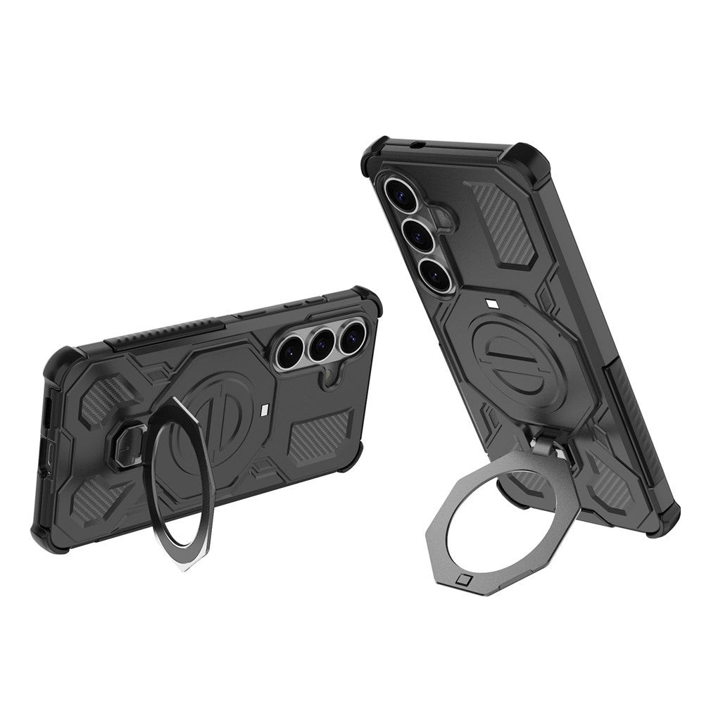 For-Samsung-Galaxy-S26-/-S26-Pro-Magnetic-Case-Rotating-Metal-Kickstand-Shockproof-PC-+-TPU-Phone-Back-Cover-Black