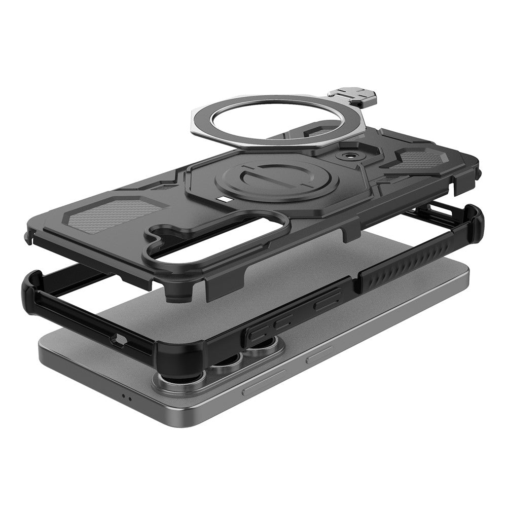 For-Samsung-Galaxy-S26-/-S26-Pro-Magnetic-Case-Rotating-Metal-Kickstand-Shockproof-PC-+-TPU-Phone-Back-Cover-Black