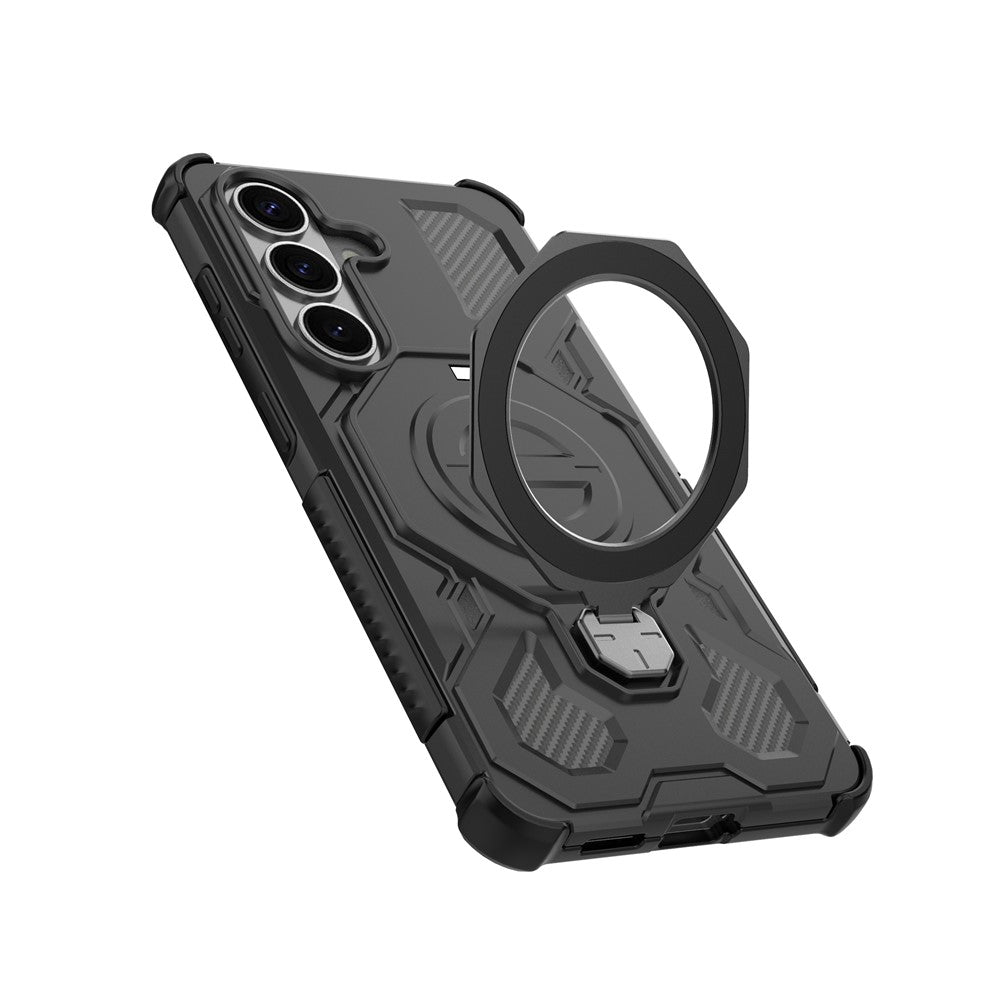 For-Samsung-Galaxy-S26-/-S26-Pro-Magnetic-Case-Rotating-Metal-Kickstand-Shockproof-PC-+-TPU-Phone-Back-Cover-Black