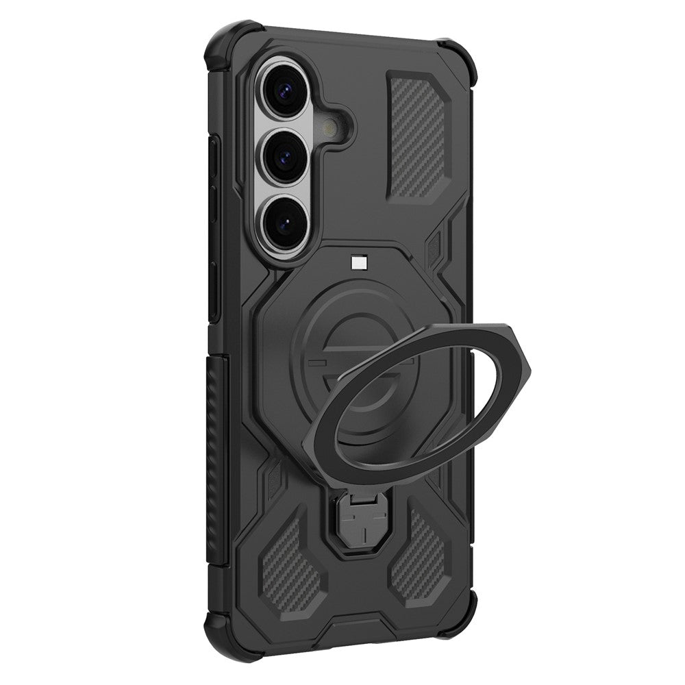 For-Samsung-Galaxy-S26-/-S26-Pro-Magnetic-Case-Rotating-Metal-Kickstand-Shockproof-PC-+-TPU-Phone-Back-Cover-Black