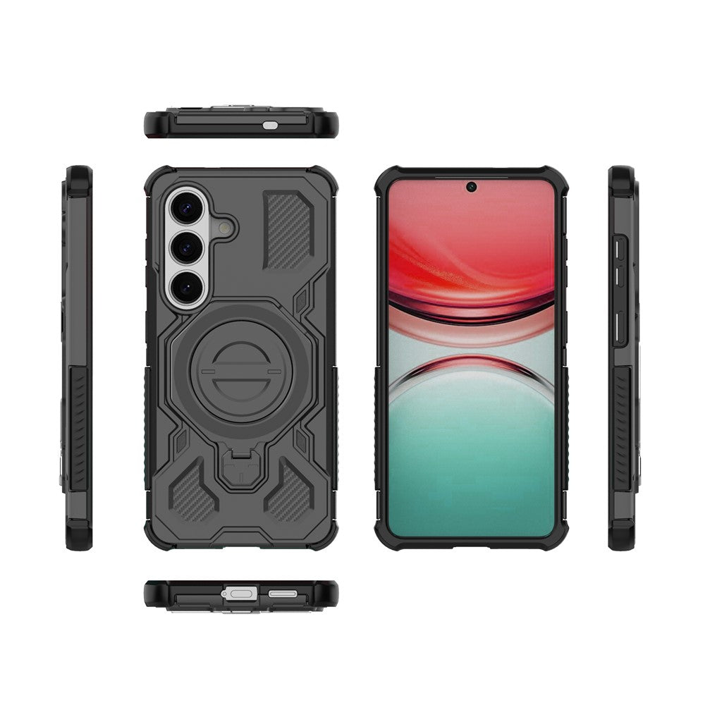 For-Samsung-Galaxy-S26-/-S26-Pro-Magnetic-Case-Rotating-Metal-Kickstand-Shockproof-PC-+-TPU-Phone-Back-Cover-Black