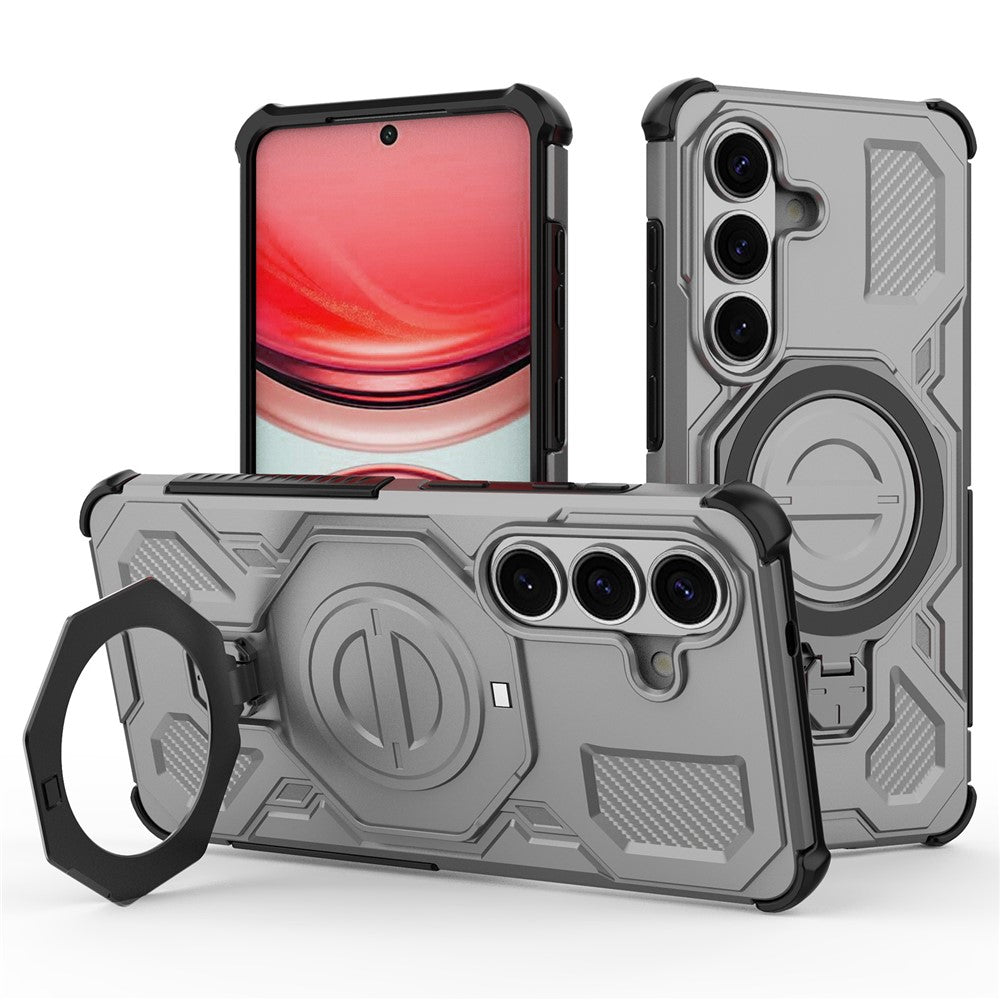 For-Samsung-Galaxy-S26-/-S26-Pro-Magnetic-Case-Rotating-Metal-Kickstand-Shockproof-PC-+-TPU-Phone-Back-Cover-Grey
