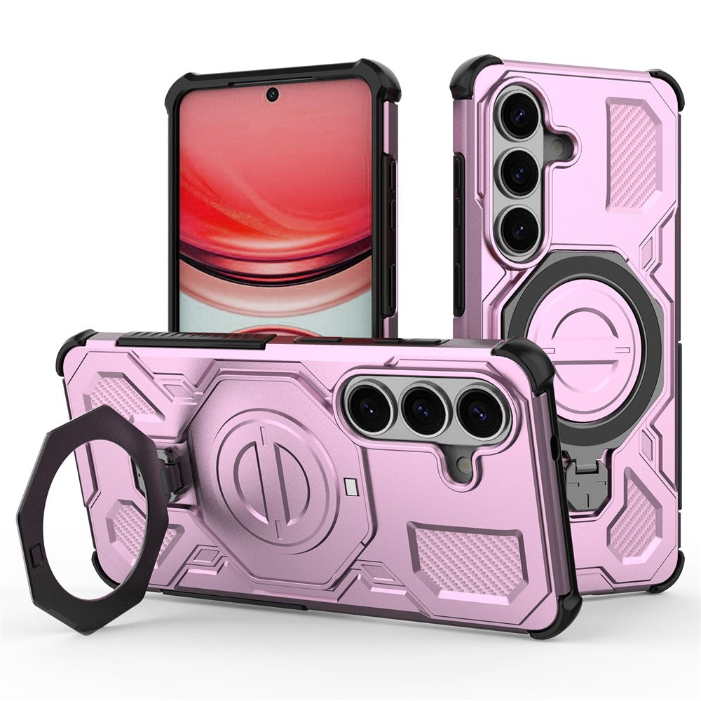 For-Samsung-Galaxy-S26-/-S26-Pro-Magnetic-Case-Rotating-Metal-Kickstand-Shockproof-PC-+-TPU-Phone-Back-Cover-Pink