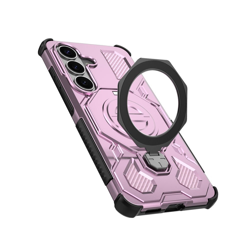 For-Samsung-Galaxy-S26-/-S26-Pro-Magnetic-Case-Rotating-Metal-Kickstand-Shockproof-PC-+-TPU-Phone-Back-Cover-Pink