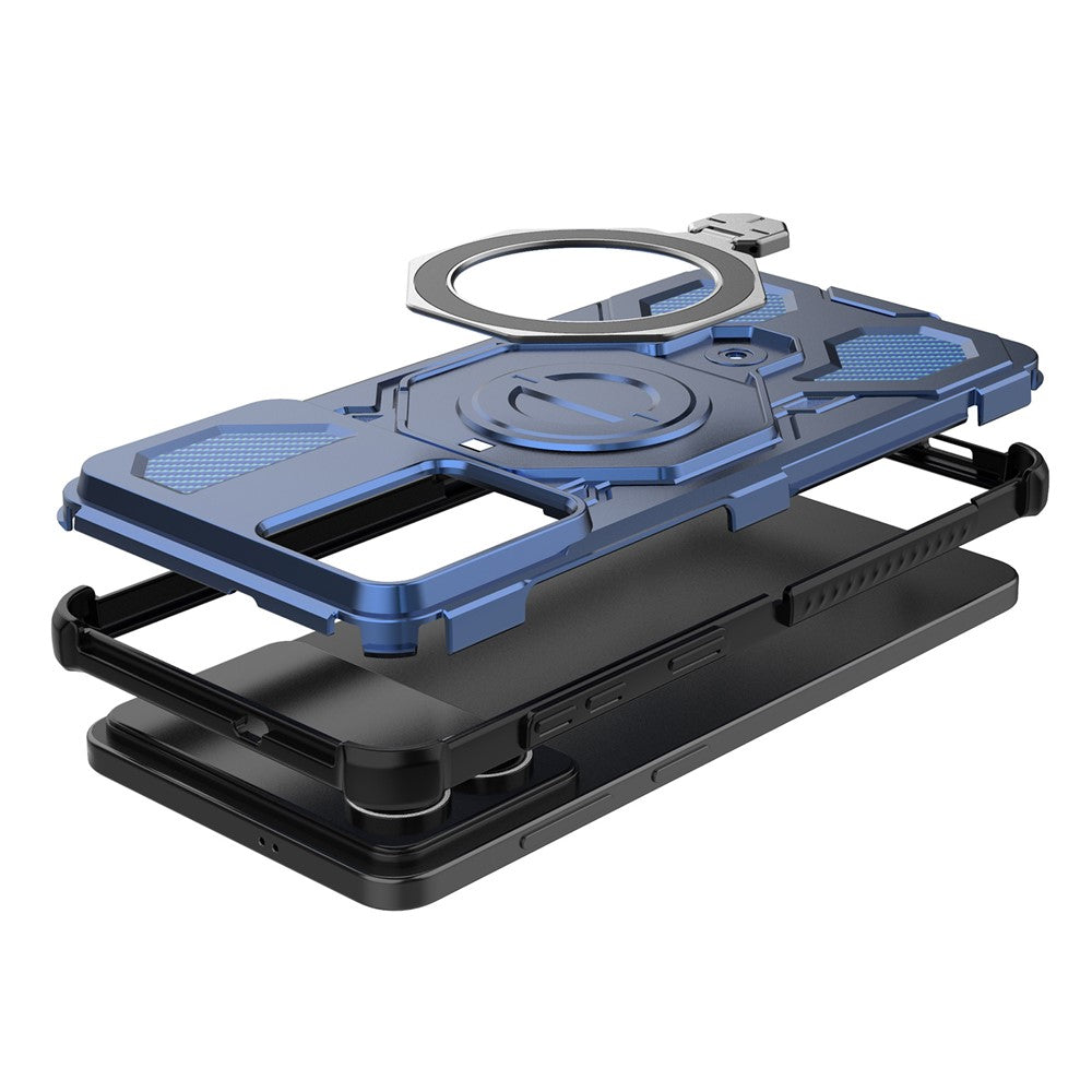 For-Samsung-Galaxy-S26-Edge-Magnetic-Case-Rotating-Metal-Kickstand-Shockproof-PC-+-TPU-Phone-Back-Cover-Dark-Blue