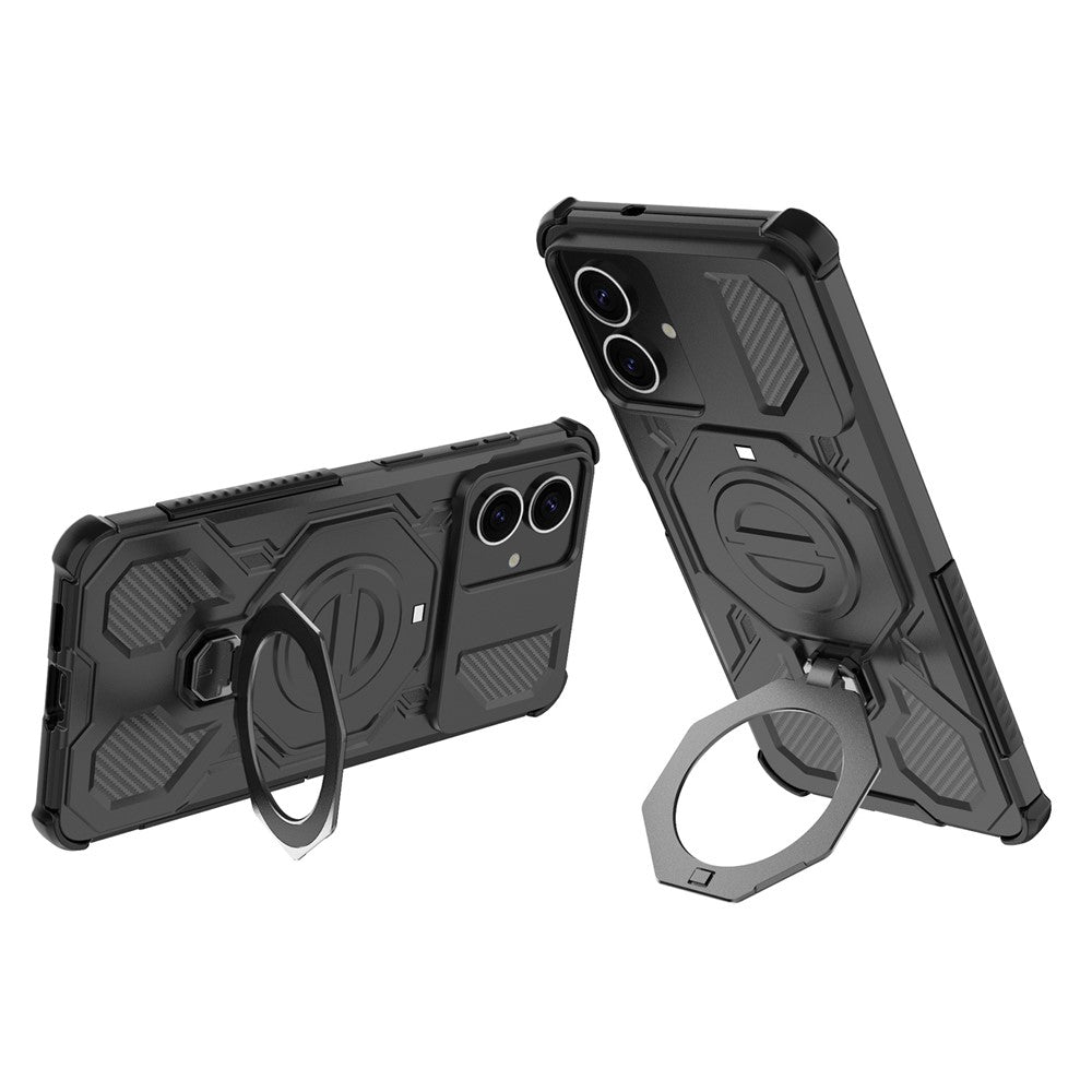 For-Samsung-Galaxy-S26-Edge-Magnetic-Case-Rotating-Metal-Kickstand-Shockproof-PC-+-TPU-Phone-Back-Cover-Black