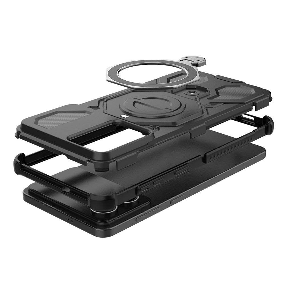 For-Samsung-Galaxy-S26-Edge-Magnetic-Case-Rotating-Metal-Kickstand-Shockproof-PC-+-TPU-Phone-Back-Cover-Black