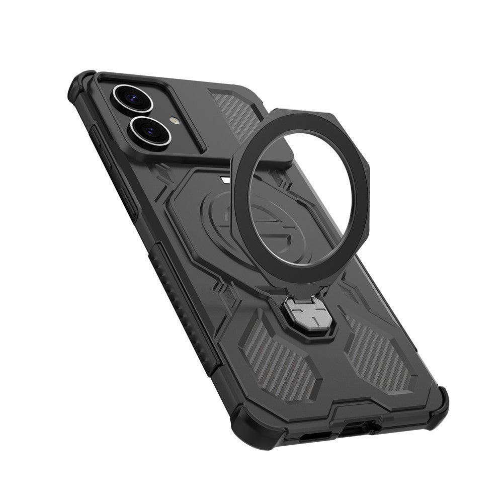 For-Samsung-Galaxy-S26-Edge-Magnetic-Case-Rotating-Metal-Kickstand-Shockproof-PC-+-TPU-Phone-Back-Cover-Black