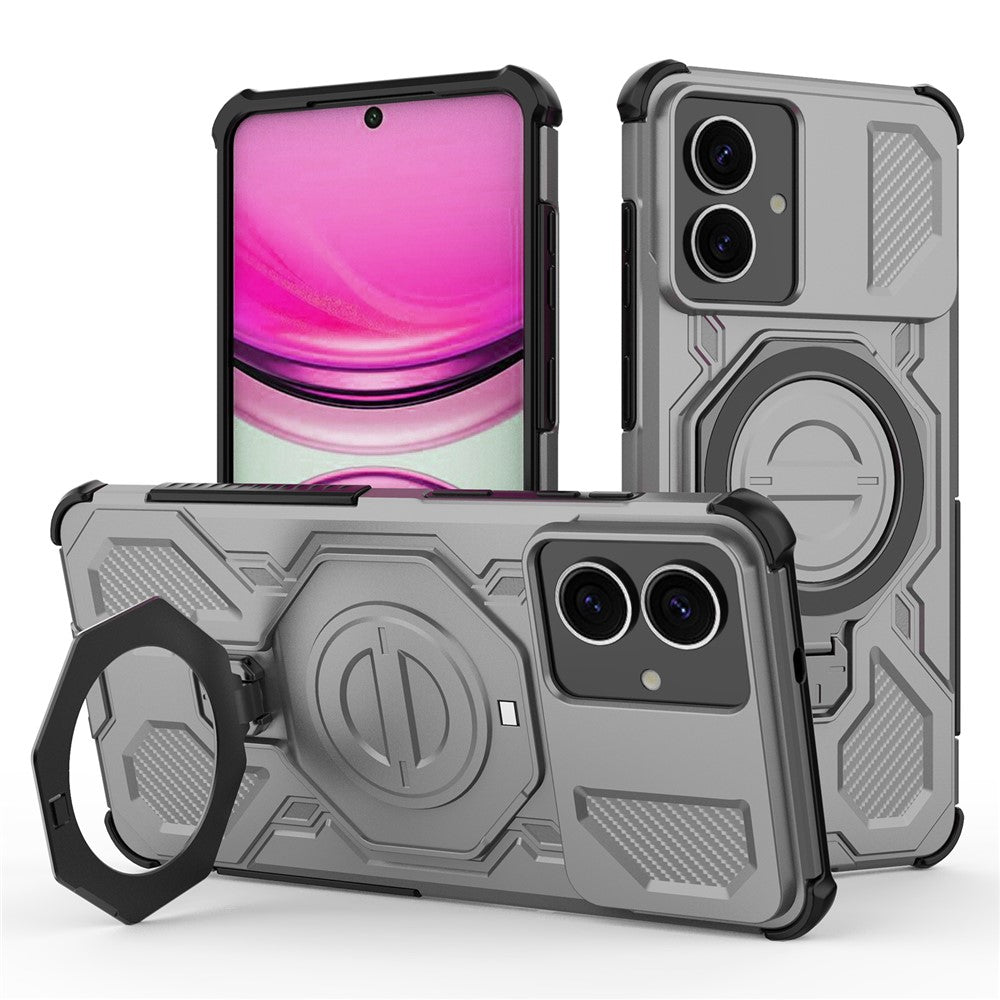 For-Samsung-Galaxy-S26-Edge-Magnetic-Case-Rotating-Metal-Kickstand-Shockproof-PC-+-TPU-Phone-Back-Cover-Grey