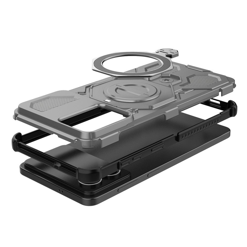 For-Samsung-Galaxy-S26-Edge-Magnetic-Case-Rotating-Metal-Kickstand-Shockproof-PC-+-TPU-Phone-Back-Cover-Grey