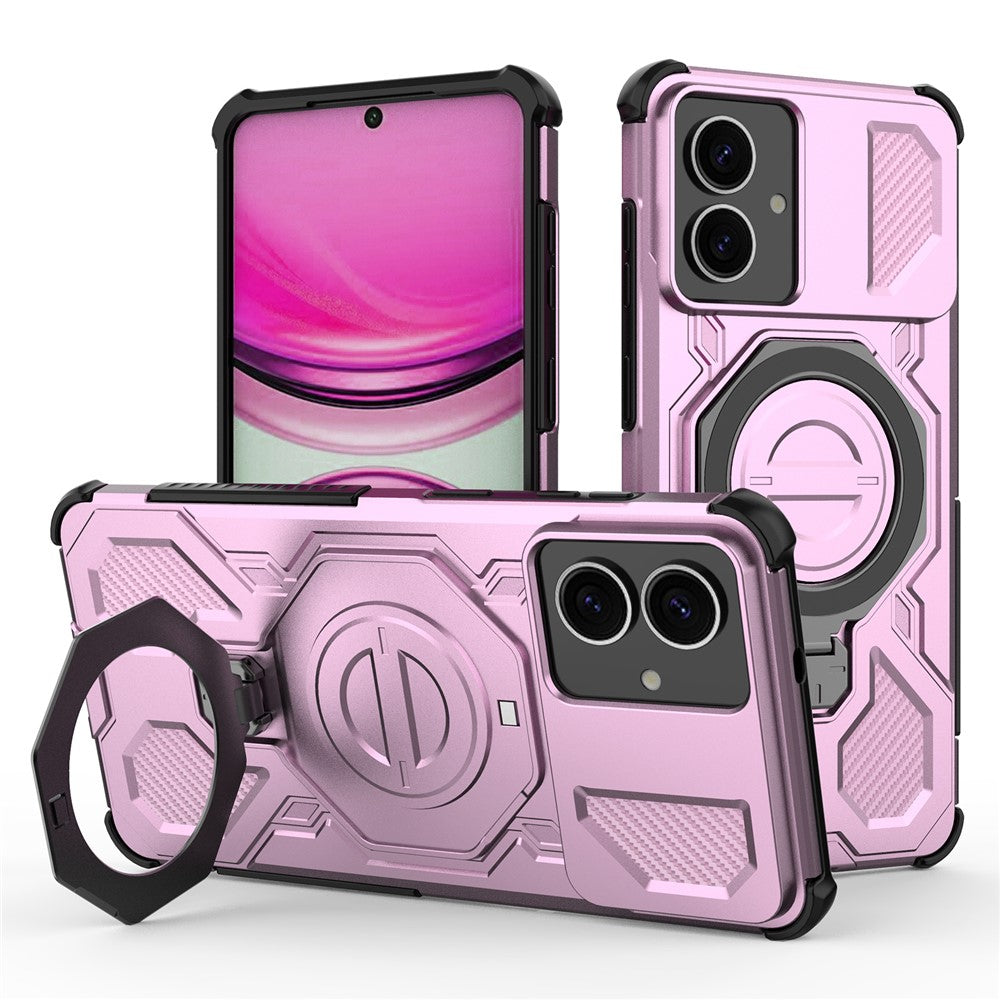For-Samsung-Galaxy-S26-Edge-Magnetic-Case-Rotating-Metal-Kickstand-Shockproof-PC-+-TPU-Phone-Back-Cover-Pink