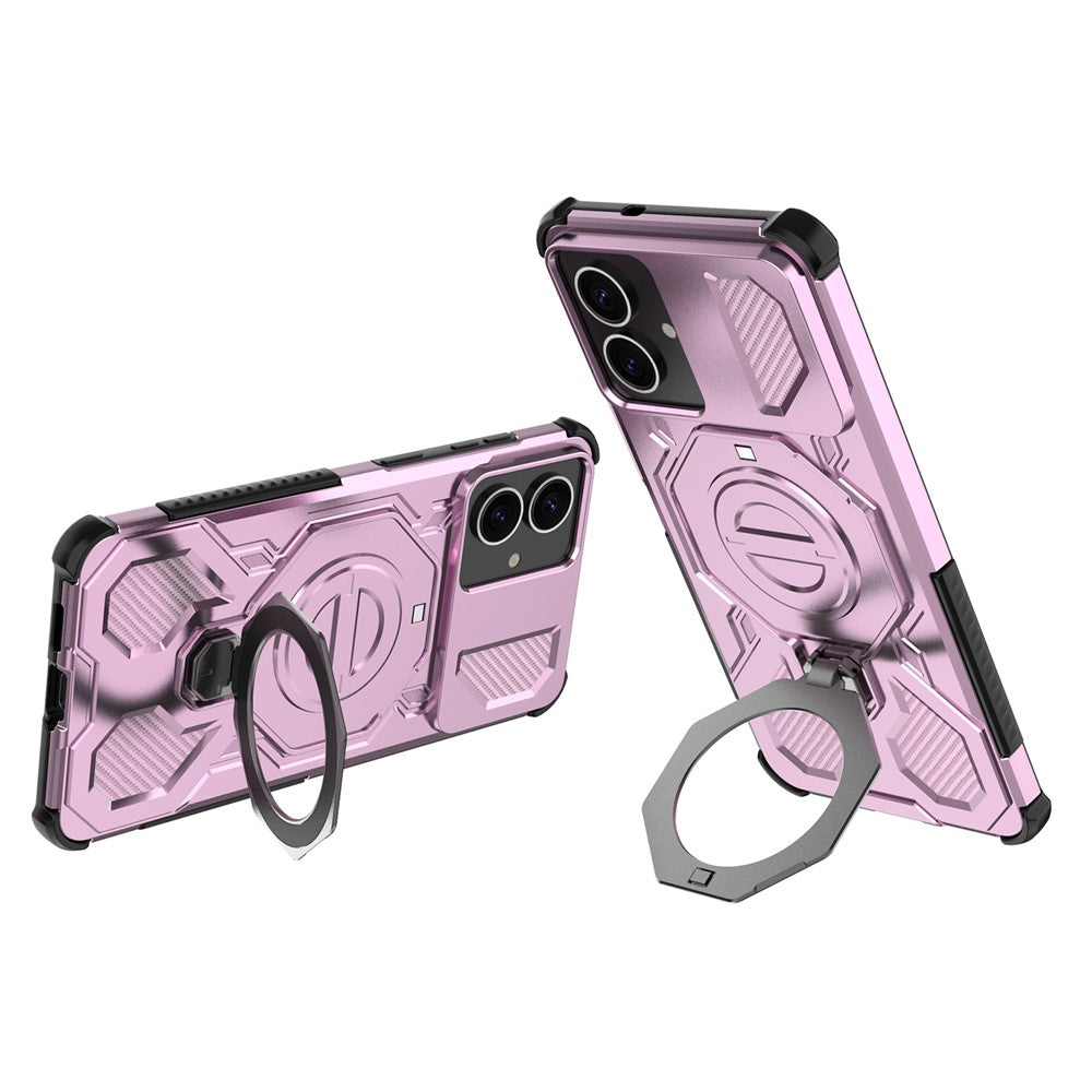 For-Samsung-Galaxy-S26-Edge-Magnetic-Case-Rotating-Metal-Kickstand-Shockproof-PC-+-TPU-Phone-Back-Cover-Pink