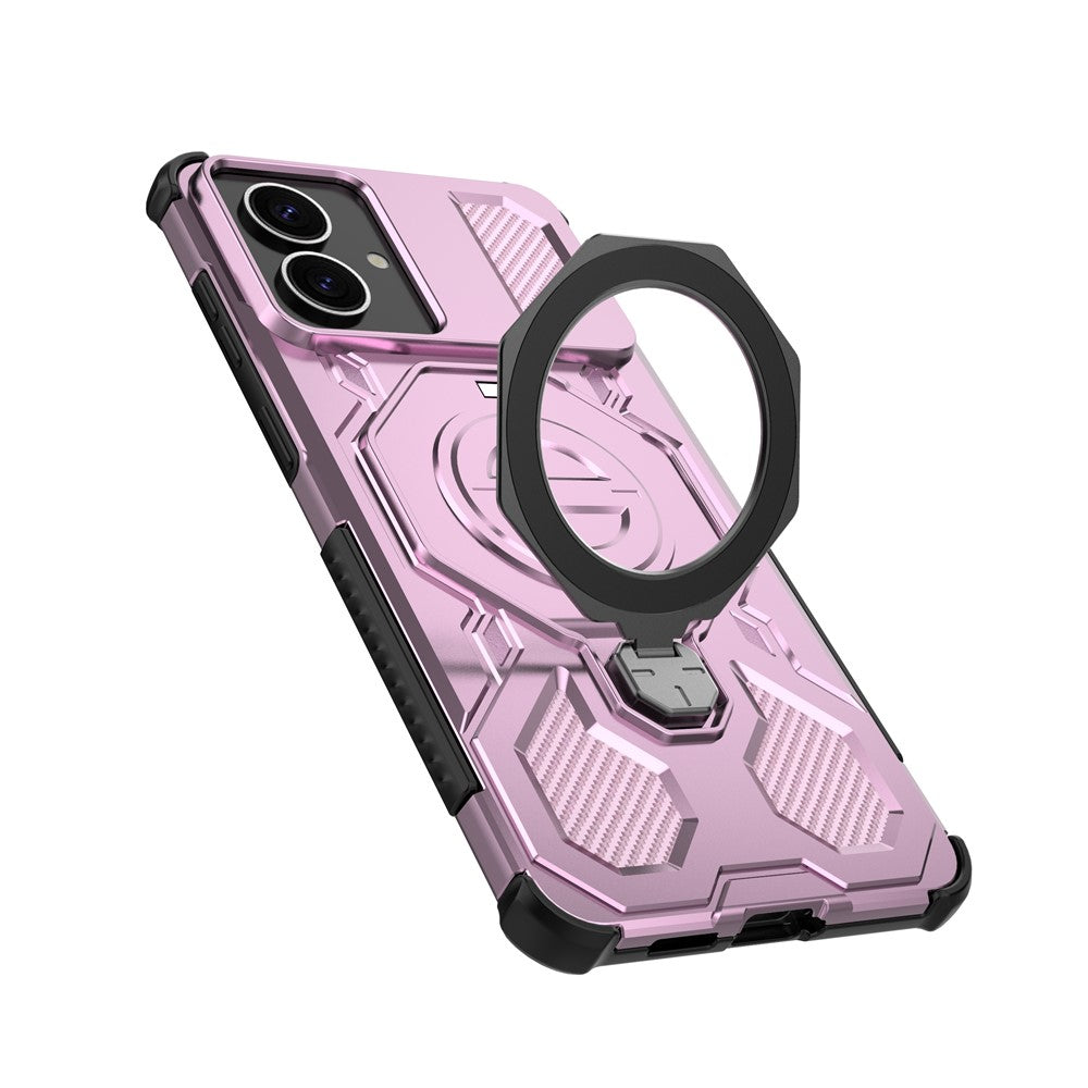For-Samsung-Galaxy-S26-Edge-Magnetic-Case-Rotating-Metal-Kickstand-Shockproof-PC-+-TPU-Phone-Back-Cover-Pink