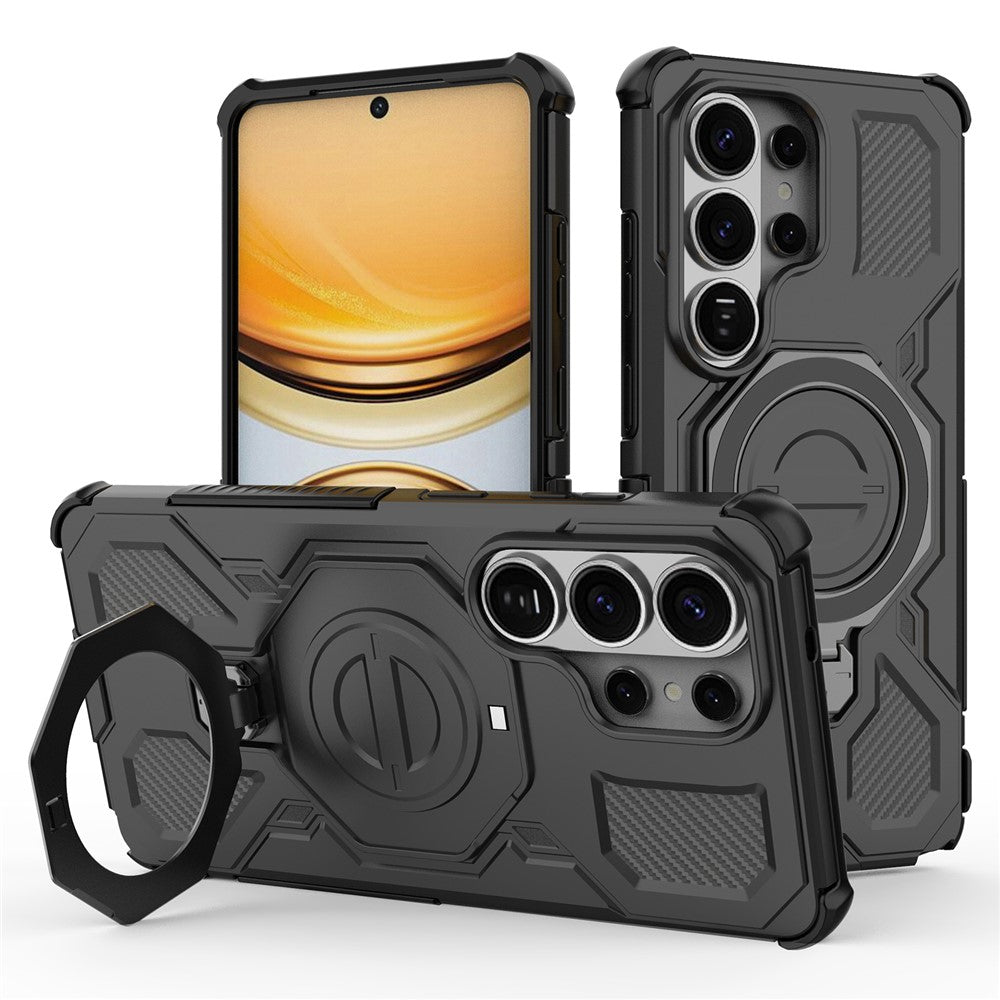 For-Samsung-Galaxy-S26-Ultra-Magnetic-Case-Rotating-Metal-Kickstand-Shockproof-PC-+-TPU-Phone-Back-Cover-Black