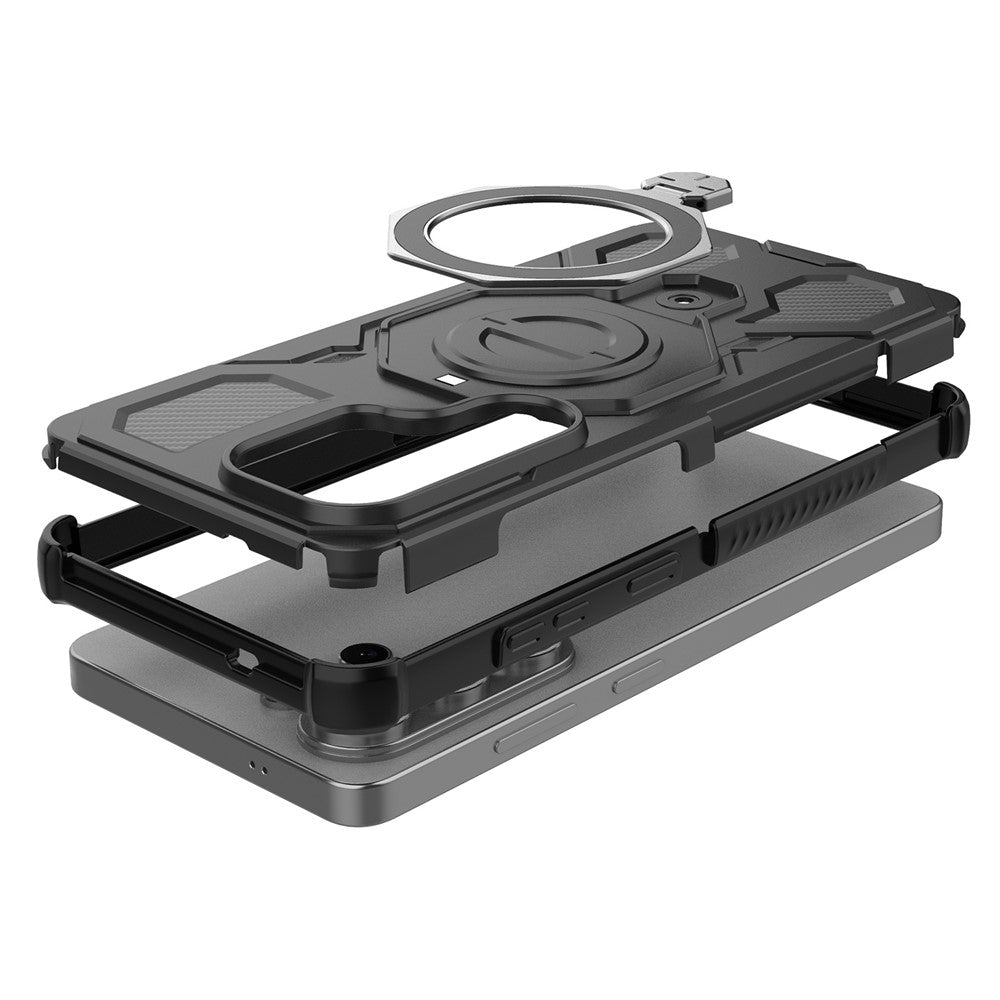 For-Samsung-Galaxy-S26-Ultra-Magnetic-Case-Rotating-Metal-Kickstand-Shockproof-PC-+-TPU-Phone-Back-Cover-Black