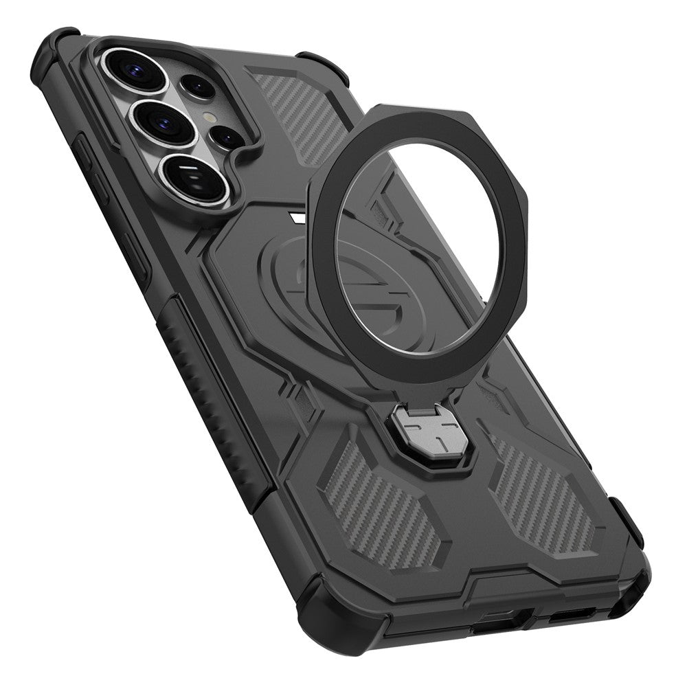For-Samsung-Galaxy-S26-Ultra-Magnetic-Case-Rotating-Metal-Kickstand-Shockproof-PC-+-TPU-Phone-Back-Cover-Black