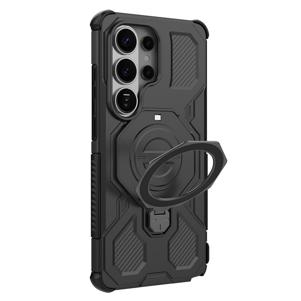 For-Samsung-Galaxy-S26-Ultra-Magnetic-Case-Rotating-Metal-Kickstand-Shockproof-PC-+-TPU-Phone-Back-Cover-Black