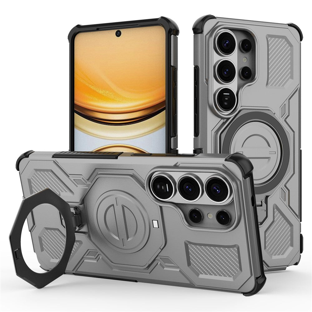 For-Samsung-Galaxy-S26-Ultra-Magnetic-Case-Rotating-Metal-Kickstand-Shockproof-PC-+-TPU-Phone-Back-Cover-Grey