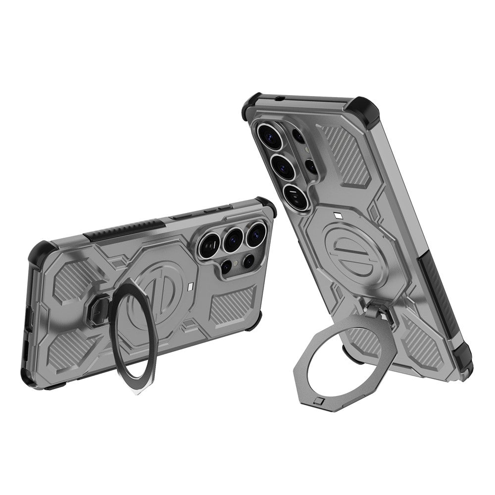 For-Samsung-Galaxy-S26-Ultra-Magnetic-Case-Rotating-Metal-Kickstand-Shockproof-PC-+-TPU-Phone-Back-Cover-Grey