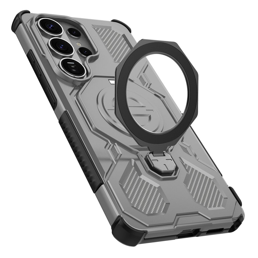 For-Samsung-Galaxy-S26-Ultra-Magnetic-Case-Rotating-Metal-Kickstand-Shockproof-PC-+-TPU-Phone-Back-Cover-Grey