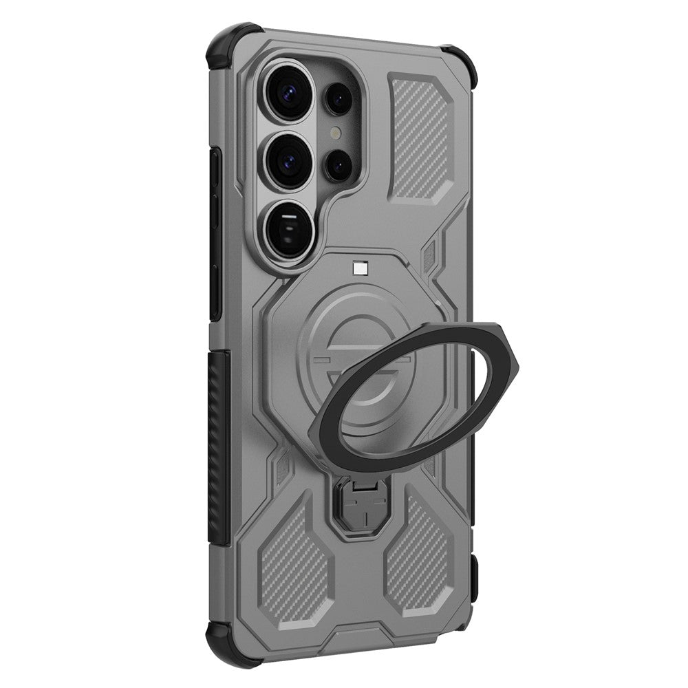 For-Samsung-Galaxy-S26-Ultra-Magnetic-Case-Rotating-Metal-Kickstand-Shockproof-PC-+-TPU-Phone-Back-Cover-Grey