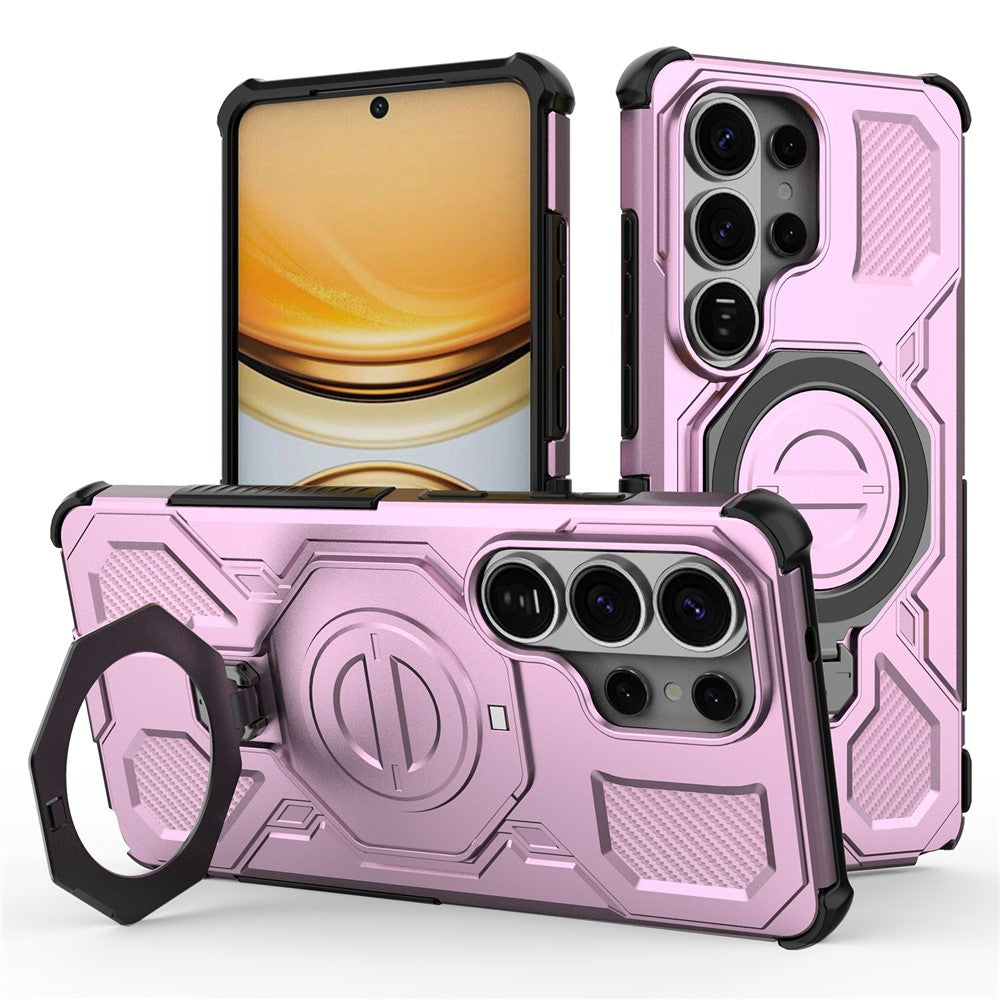 For-Samsung-Galaxy-S26-Ultra-Magnetic-Case-Rotating-Metal-Kickstand-Shockproof-PC-+-TPU-Phone-Back-Cover-Pink