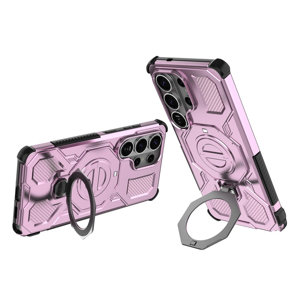 For-Samsung-Galaxy-S26-Ultra-Magnetic-Case-Rotating-Metal-Kickstand-Shockproof-PC-+-TPU-Phone-Back-Cover-Pink