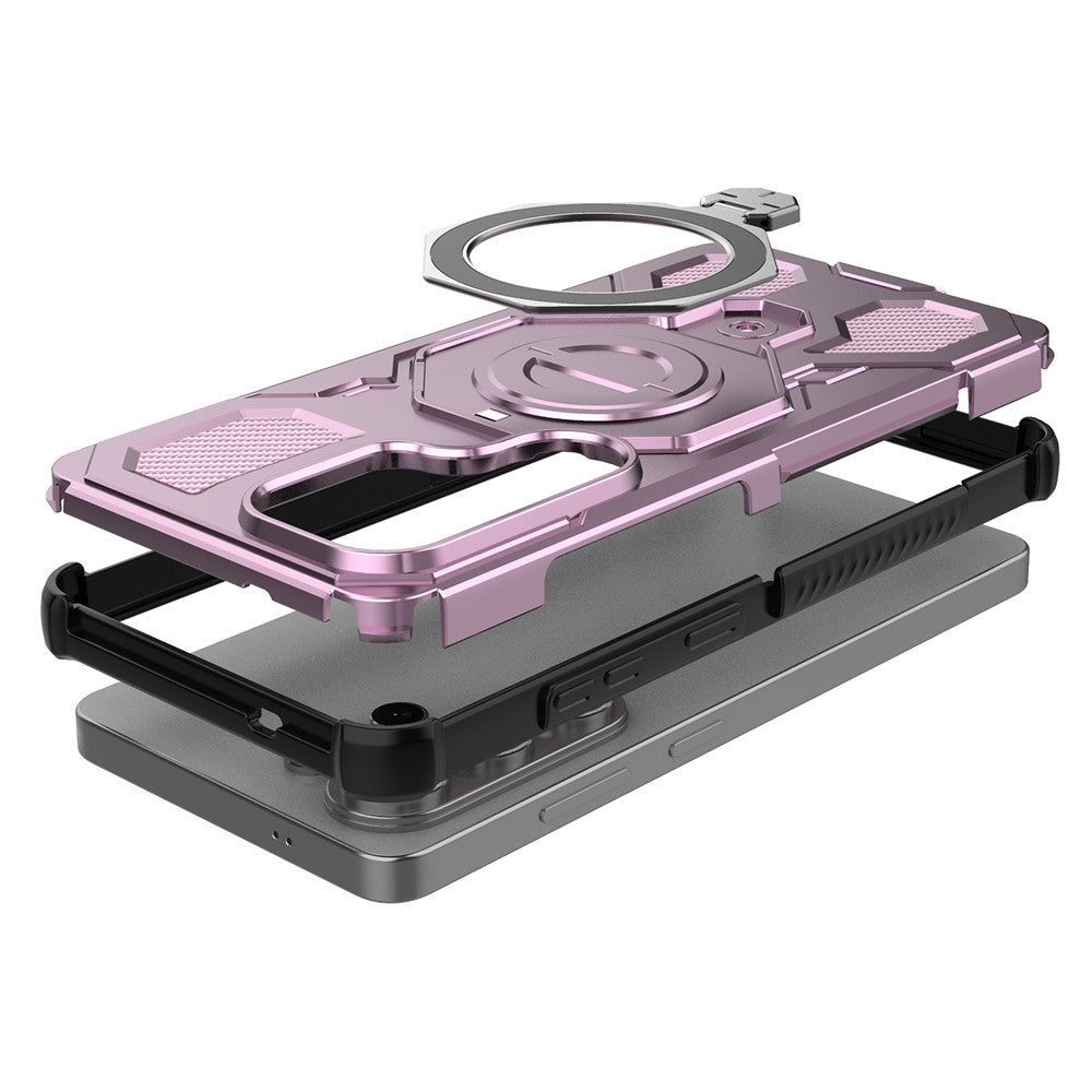 For-Samsung-Galaxy-S26-Ultra-Magnetic-Case-Rotating-Metal-Kickstand-Shockproof-PC-+-TPU-Phone-Back-Cover-Pink