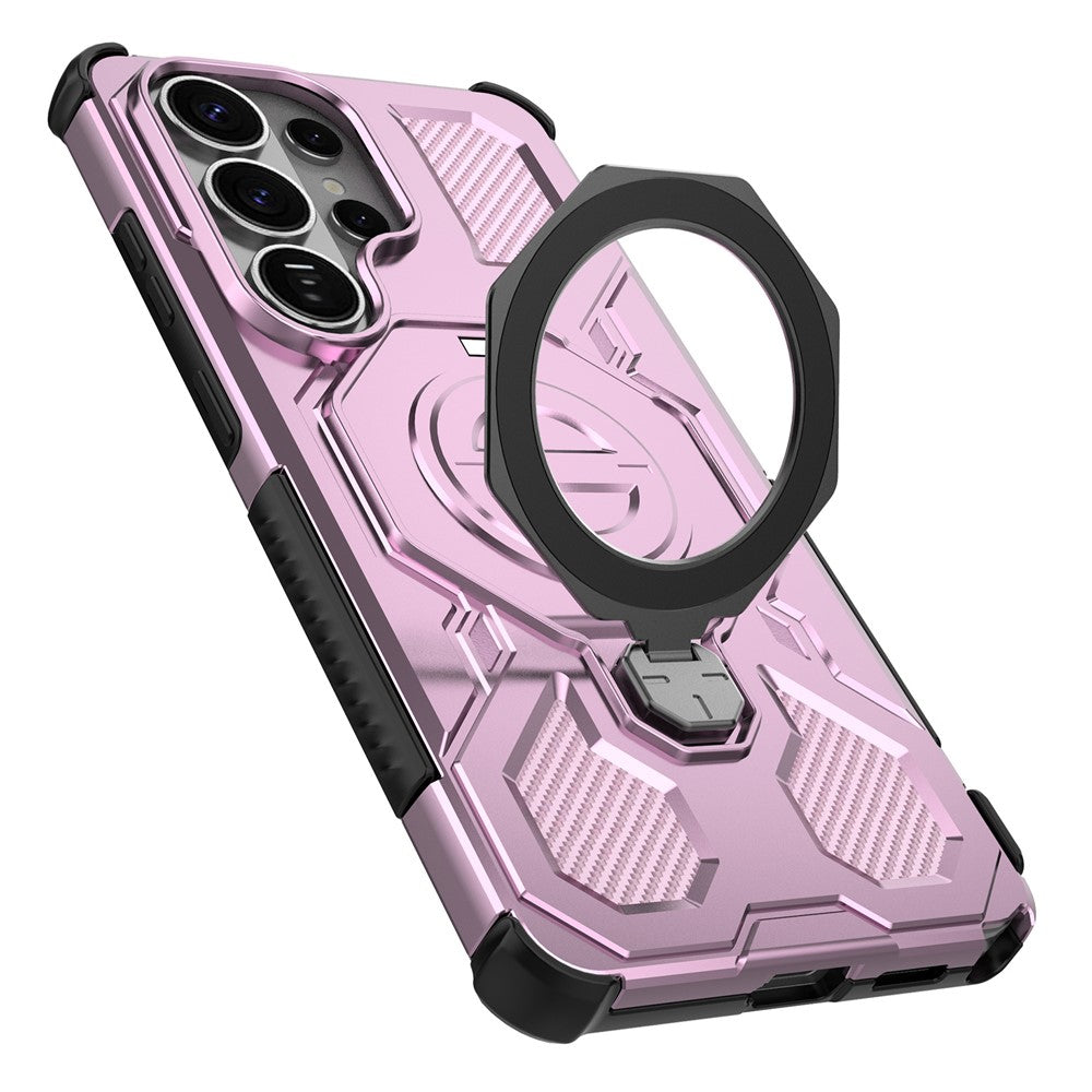 For-Samsung-Galaxy-S26-Ultra-Magnetic-Case-Rotating-Metal-Kickstand-Shockproof-PC-+-TPU-Phone-Back-Cover-Pink