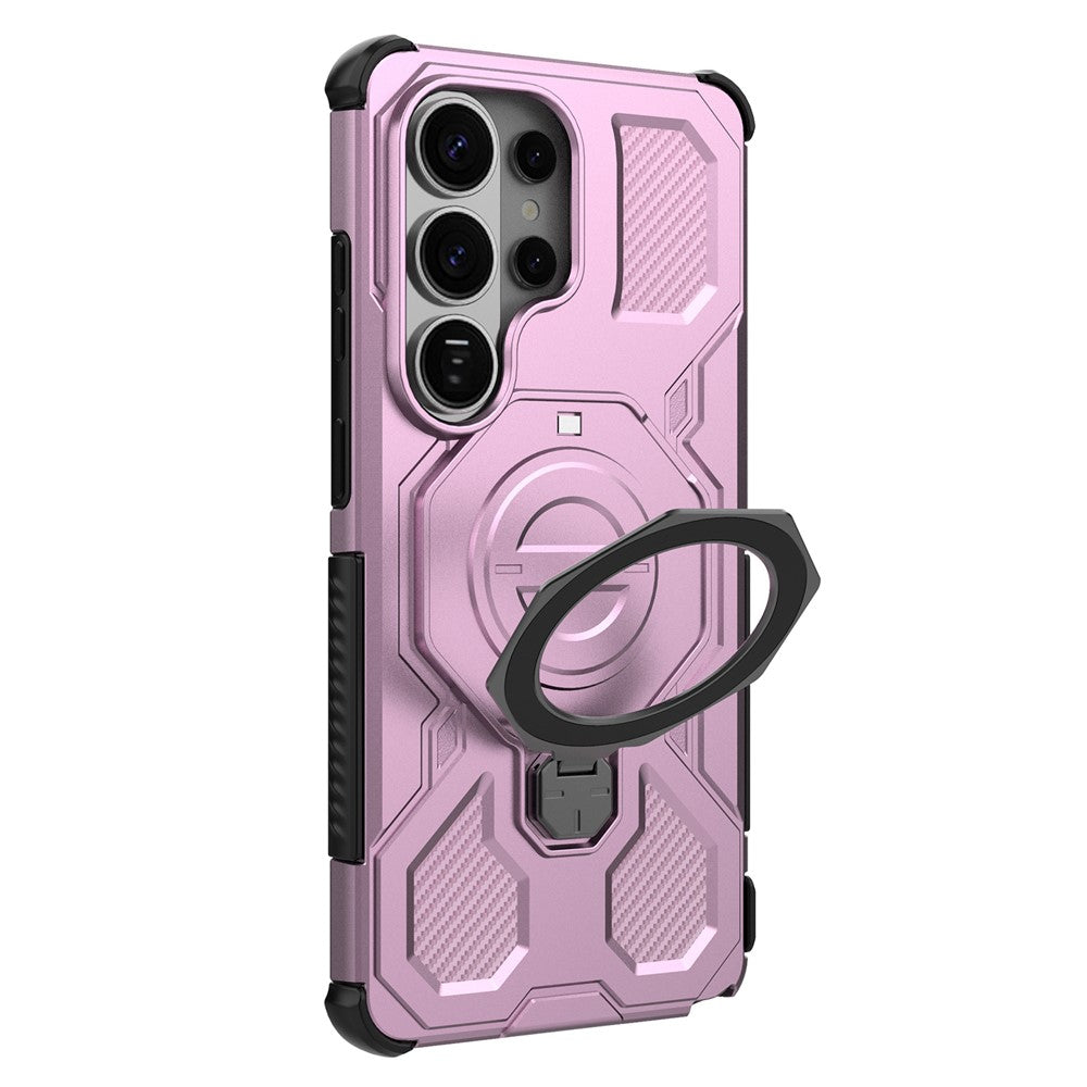 For-Samsung-Galaxy-S26-Ultra-Magnetic-Case-Rotating-Metal-Kickstand-Shockproof-PC-+-TPU-Phone-Back-Cover-Pink