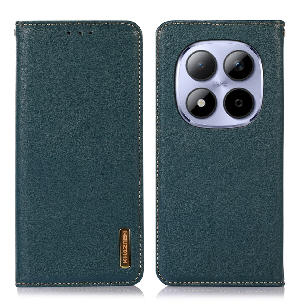KHAZNEH For Xiaomi Poco M8 Pro 5G / Redmi Note 15 Pro+ 5G (Global) Case Wallet Genuine Cow Leather Phone Cover Nappa Texture - Green