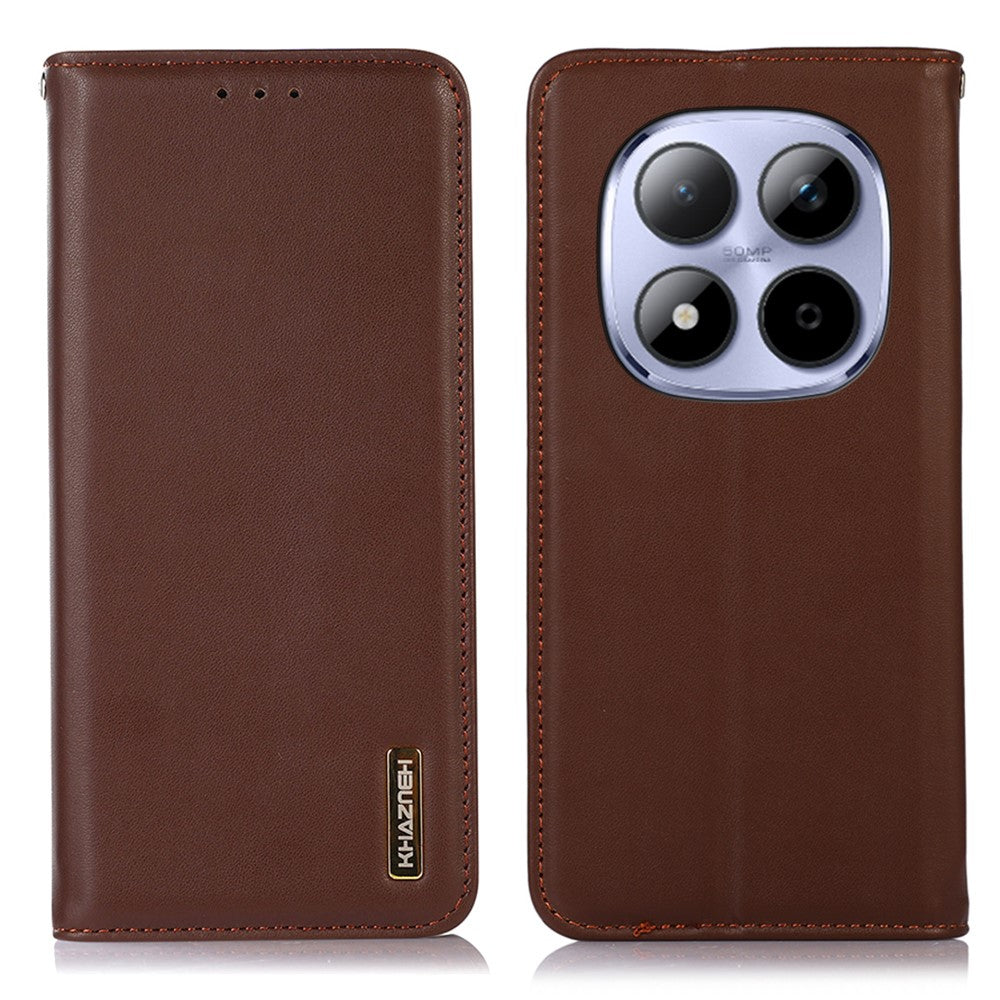 KHAZNEH For Xiaomi Poco M8 Pro 5G / Redmi Note 15 Pro+ 5G (Global) Case Wallet Genuine Cow Leather Phone Cover Nappa Texture - Brown