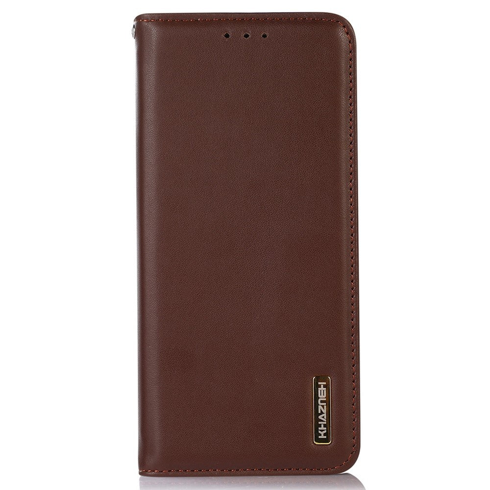 KHAZNEH For Xiaomi Poco M8 Pro 5G / Redmi Note 15 Pro+ 5G (Global) Case Wallet Genuine Cow Leather Phone Cover Nappa Texture - Brown