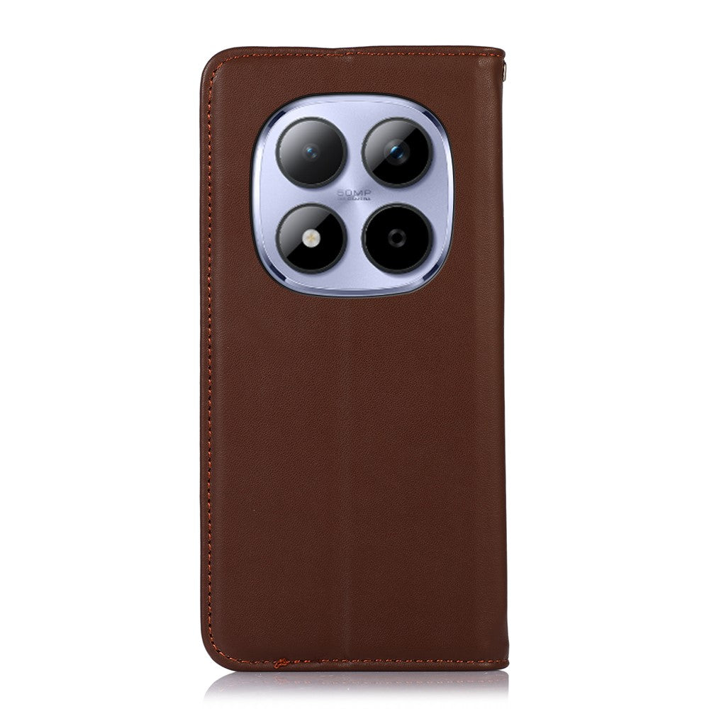 KHAZNEH For Xiaomi Poco M8 Pro 5G / Redmi Note 15 Pro+ 5G (Global) Case Wallet Genuine Cow Leather Phone Cover Nappa Texture - Brown