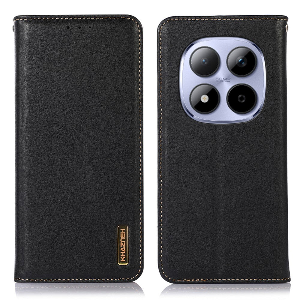 KHAZNEH For Xiaomi Poco M8 Pro 5G / Redmi Note 15 Pro+ 5G (Global) Case Wallet Genuine Cow Leather Phone Cover Nappa Texture - Black