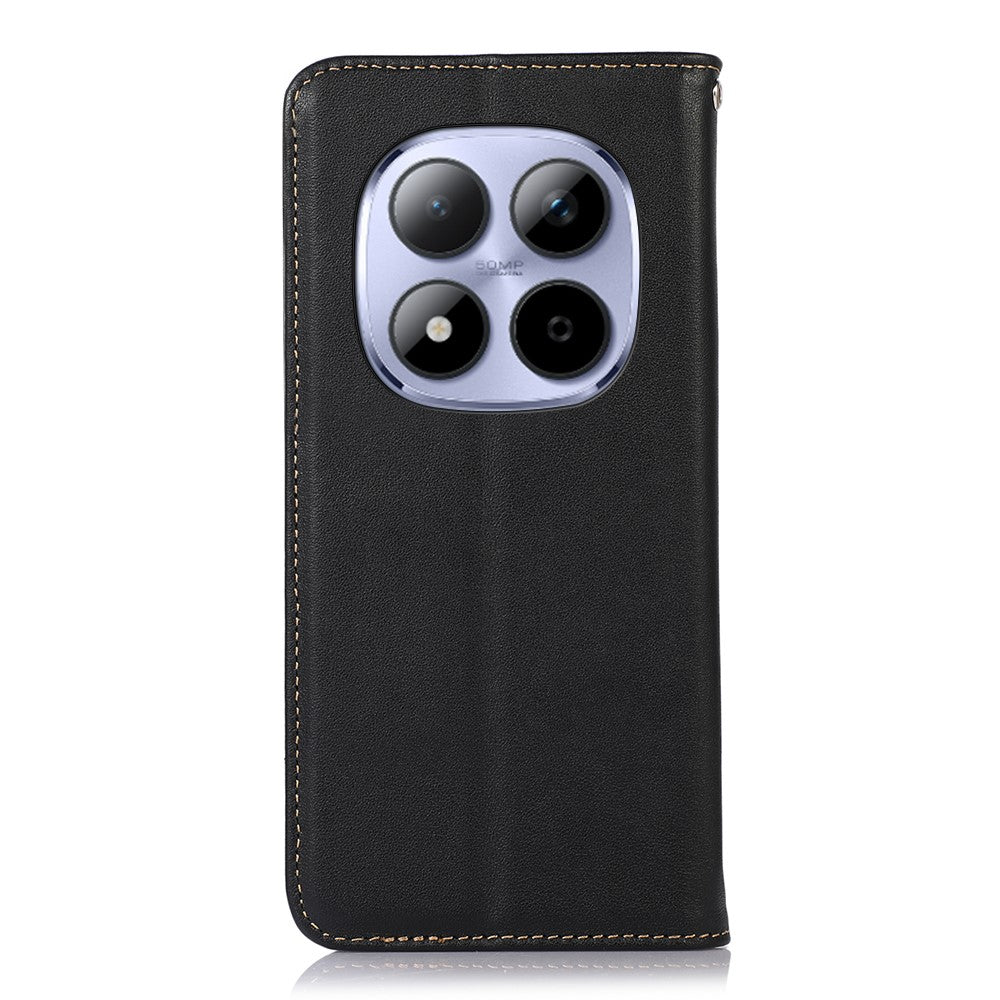 KHAZNEH For Xiaomi Poco M8 Pro 5G / Redmi Note 15 Pro+ 5G (Global) Case Wallet Genuine Cow Leather Phone Cover Nappa Texture - Black