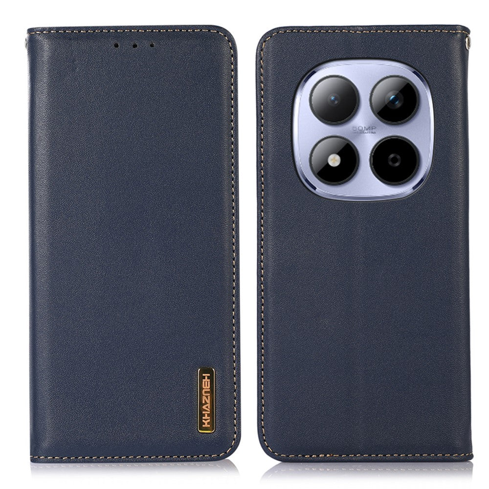 KHAZNEH For Xiaomi Poco M8 Pro 5G / Redmi Note 15 Pro+ 5G (Global) Case Wallet Genuine Cow Leather Phone Cover Nappa Texture - Blue