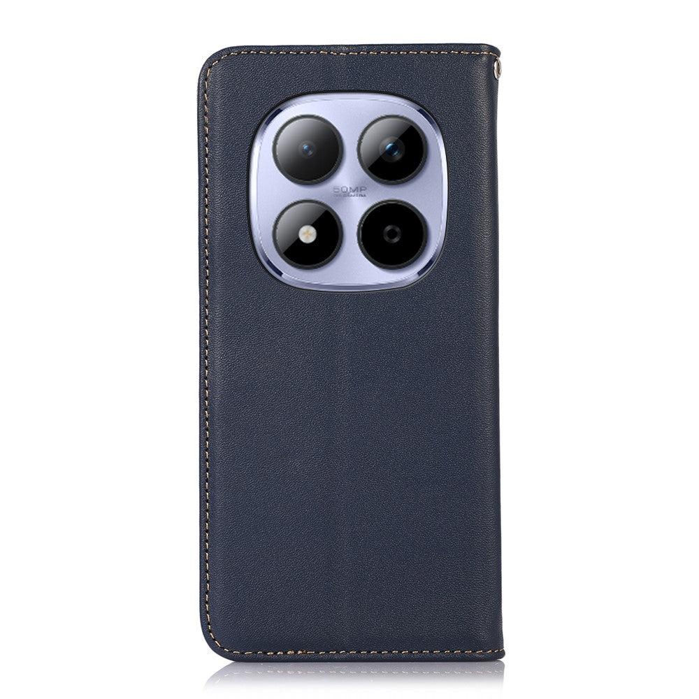 KHAZNEH For Xiaomi Poco M8 Pro 5G / Redmi Note 15 Pro+ 5G (Global) Case Wallet Genuine Cow Leather Phone Cover Nappa Texture - Blue
