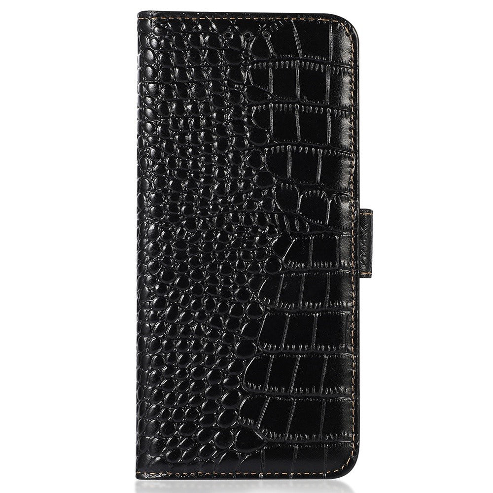 For Xiaomi Poco M8 Pro 5G / Redmi Note 15 Pro+ 5G (Global) Case RFID Blocking Wallet Crocodile Texture Genuine Cow Leather Phone Cover - Black