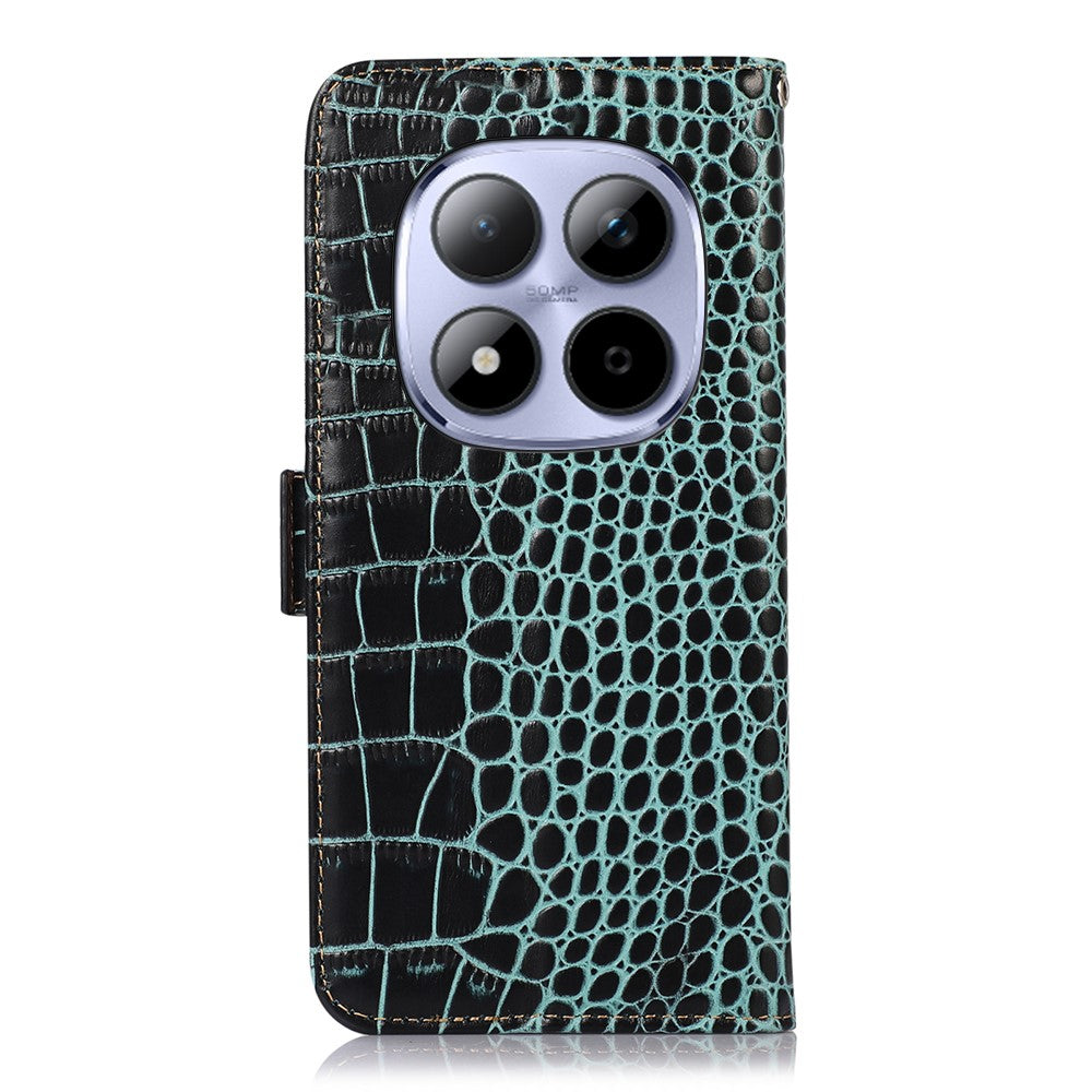 For Xiaomi Poco M8 Pro 5G / Redmi Note 15 Pro+ 5G (Global) Case RFID Blocking Wallet Crocodile Texture Genuine Cow Leather Phone Cover - Green